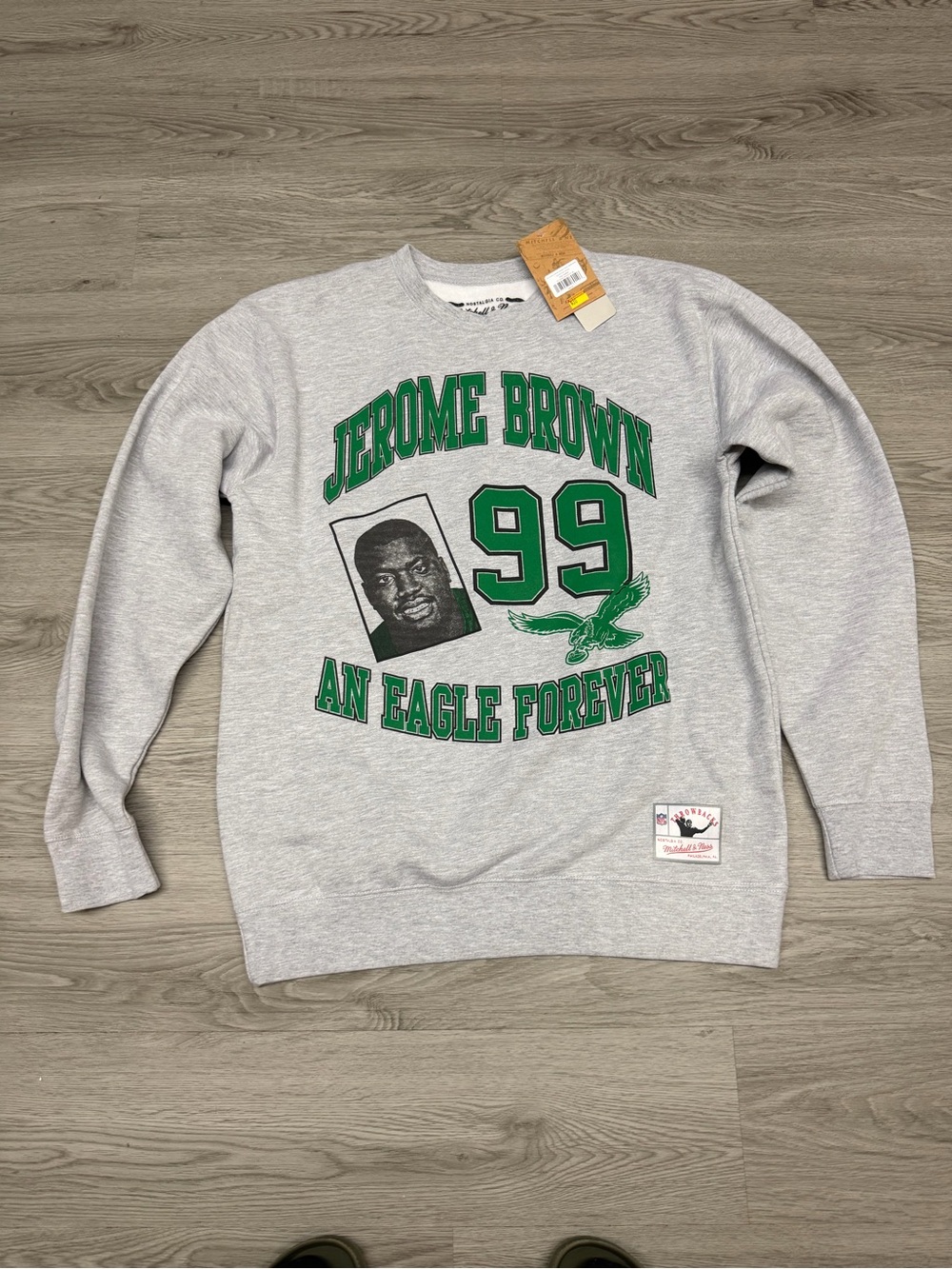 Mitchell & Ness Gray Crewneck Sweatshirt Jerome Brown 99 Philadelphia Eagles NWT